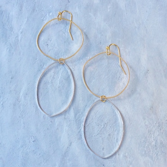 NEW Silver Gold Plated Imperfect Circles Earrings - Picture 6 of 8